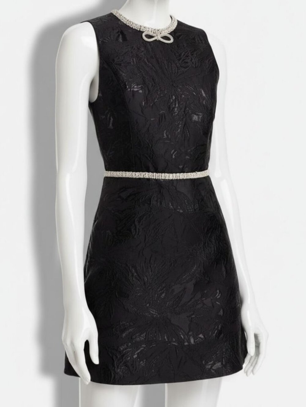 Alice + Olivia Women's Black Ellis Embellished Brocade A-Line Dress Size 8